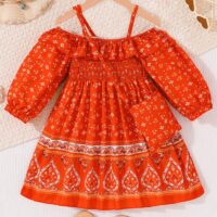 Wholesale 3-10Y Kids Girls Ruffled Off-Shoulder Dress W