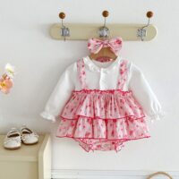 Wholesale 3-18M Baby Girls Floral Ruffle Trim Long Slee