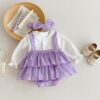 Wholesale 3-18M Baby Girls Plaid Ruffled Long Sleeve Bo