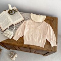 Wholesale 3-18M Baby V-Neck Knit Cardigan Handmade Pom-