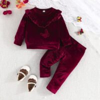 Wholesale 3-24M Baby Burgundy Printed Long Sleeve Top &