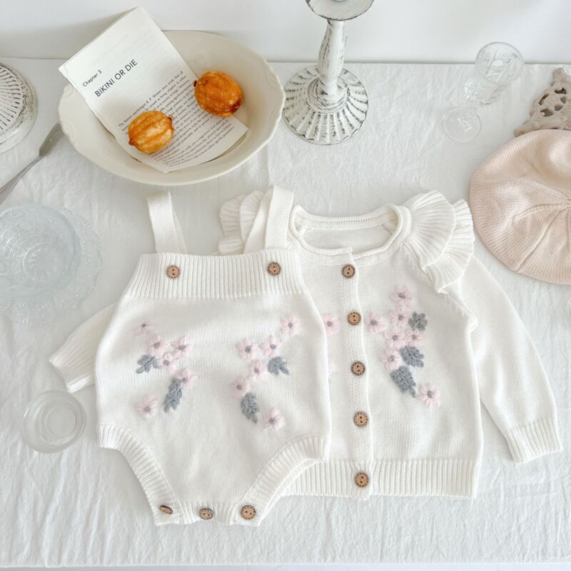 Wholesale 3-24M Baby Flower Long Sleeve Knitted Suspend