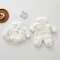 Wholesale 3-24M Baby Girls Bow Fur Collar Cotton Jumpsu