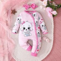 Wholesale 3-24M Baby Girls Cute Cat Jumpsuit & Headband