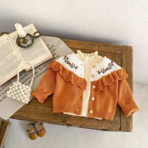 Wholesale 3-24M Baby Girls Embroidered Floral Cotton Kn