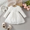 Wholesale 3-24M Baby Girls Lace Trim Long Sleeve White