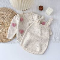 Wholesale 3-24M Baby Girls Love Heart V-Neck Knitted Ca