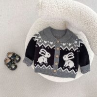 Wholesale 3-24M Baby Lapel Jacket Rabbit Jacquard Knit