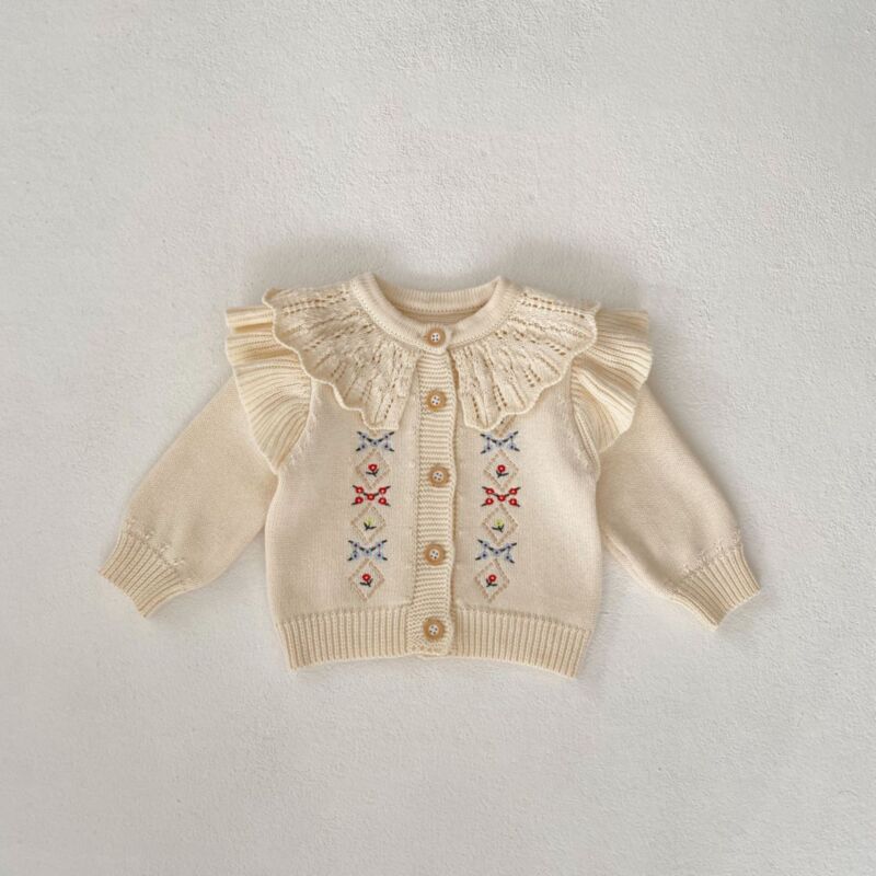 Wholesale 3-24M Baby Ruffle Collar Embroidered Knitted