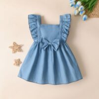 Wholesale 3-24M Baby Solid Color Bow Lace Sleeveless Dr
