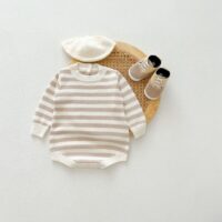 Wholesale 3-24M Baby Striped Knitted Bodysuit Long Slee