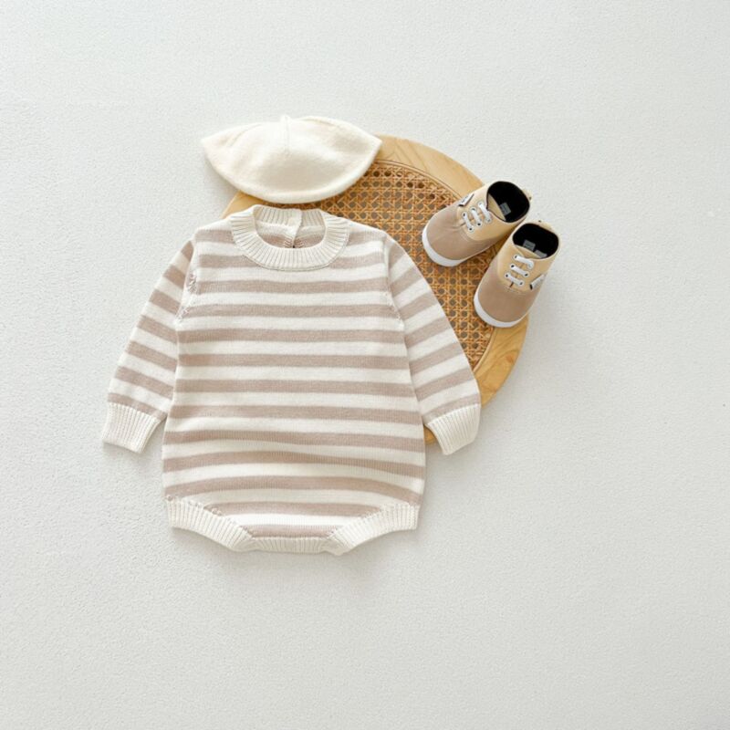 Wholesale 3-24M Baby Striped Knitted Bodysuit Long Slee