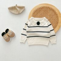 Wholesale 3-24M Baby Sweater Lapel Striped Pullover Kni