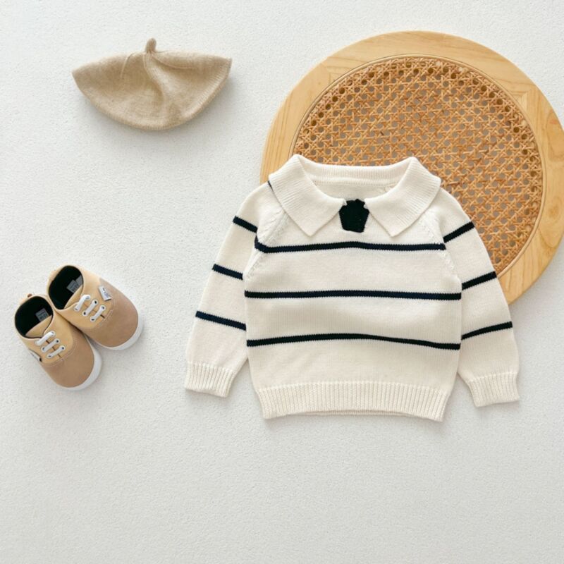 Wholesale 3-24M Baby Sweater Lapel Striped Pullover Kni