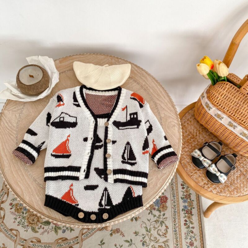 Wholesale 3-24M Baby Sweater Set Sailboat Jacquard Knit