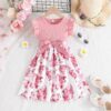 Wholesale 3-7Y Floral Floral Round Neck Flying Sleeves