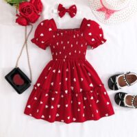 Wholesale 3-7Y Toddler Girls Heart Print Puff Sleeve Bo