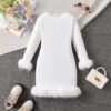 Wholesale 3-8Y Kids Girls Solid Colour Waist Splicing F