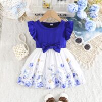 Wholesale 3M-3Y Baby Girls Bow Floral Print Fly Sleeve