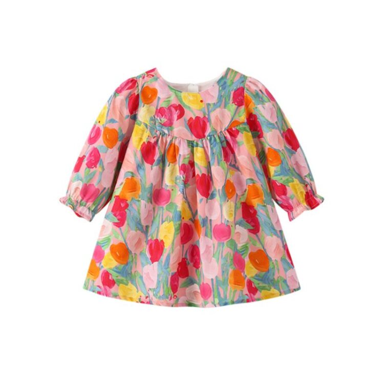 Wholesale 3M-3Y Baby Girls Floral Long Sleeve Dresses W