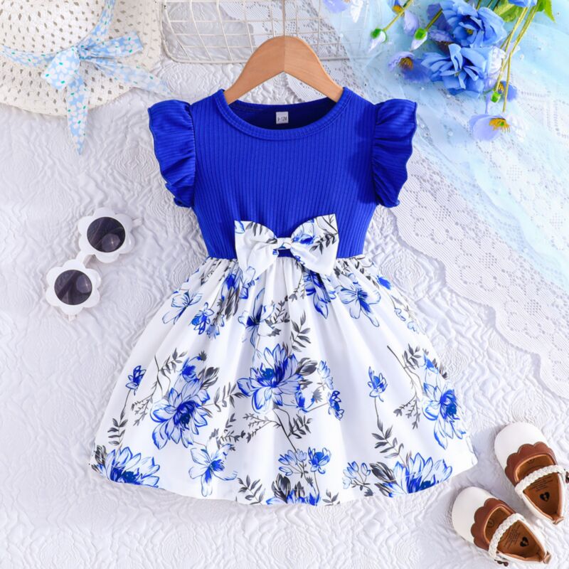 Wholesale 3M-3Y Baby Girls Floral Print Fly Sleeve Dres