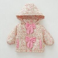 Wholesale 3M-3Y Baby Girls Floral Winter Bow Hooded Jac