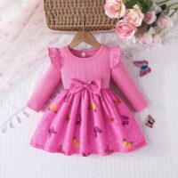 Wholesale 3M-3Y Baby Girls Pink Butterfly Sleeves Ruffl