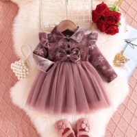 Wholesale 3M-3Y Baby Girls Printed Patchwork Mesh Long-