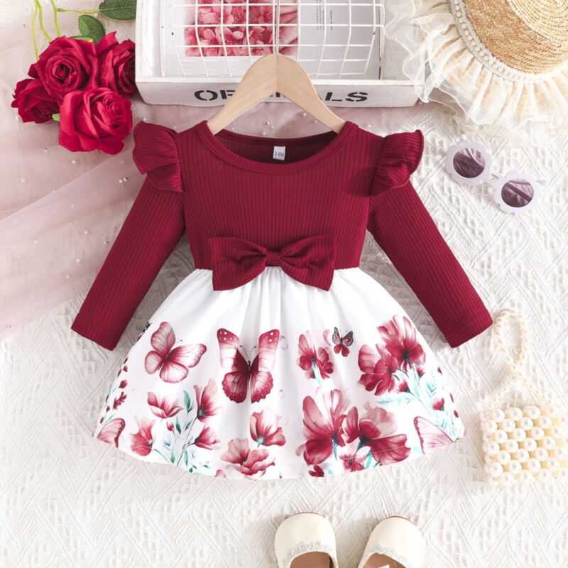 Wholesale 3M-3Y Baby Long Sleeve Bow Dress Wholesale Ba