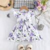 Wholesale 3M-3Y Baby Short Sleeve Pleated Dress Bow Cas
