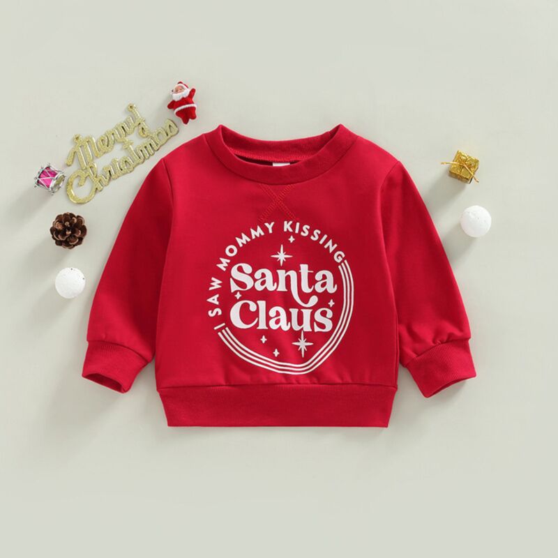 Wholesale 3M-3Y Christmas Santa Claus Print Red Long Sl