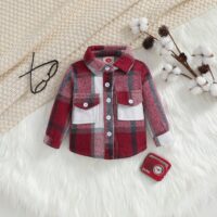 Wholesale 3M-5Y Toddler Boys Contrast Plaid Lapel Shirt