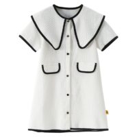 Wholesale 4-10Y Kids Girls Lapel Button-Up Contrast Pla