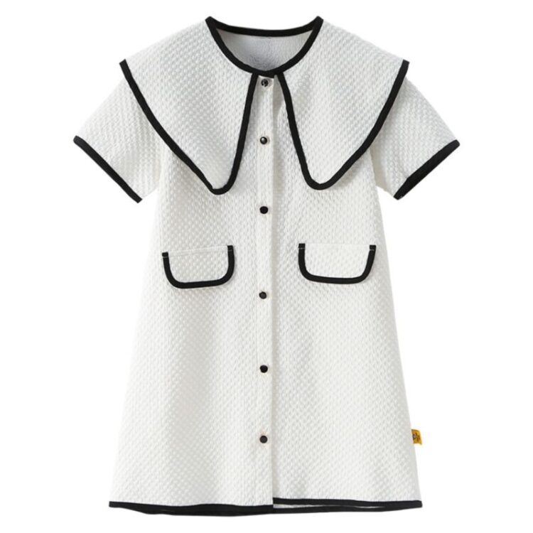 Wholesale 4-10Y Kids Girls Lapel Button-Up Contrast Pla