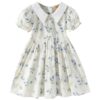 Wholesale 4-10Y Kids Girls Lapel Floral Puff Sleeve Dre
