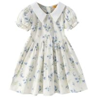Wholesale 4-10Y Kids Girls Lapel Floral Puff Sleeve Dre