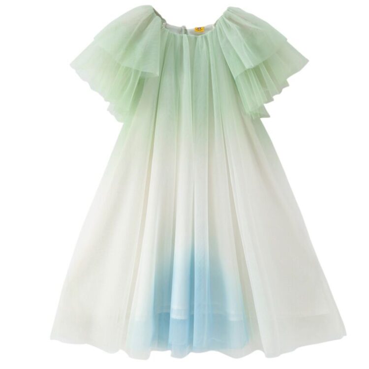Wholesale 4-10Y Kids Girls Mesh Short Sleeve Dresses Wh