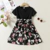 Wholesale 4-9Y Kids Girls Floral Short-Sleeve Belted Dr