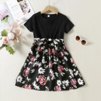 Wholesale 4-9Y Kids Girls Floral Short-Sleeve Belted Dr