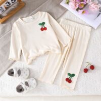 Wholesale 6M-3Y Baby Cherry Embroidered Crew Neck Pullo