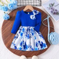 Wholesale 6M-3Y Baby Girls Bow Rose Print Dress Wholesa