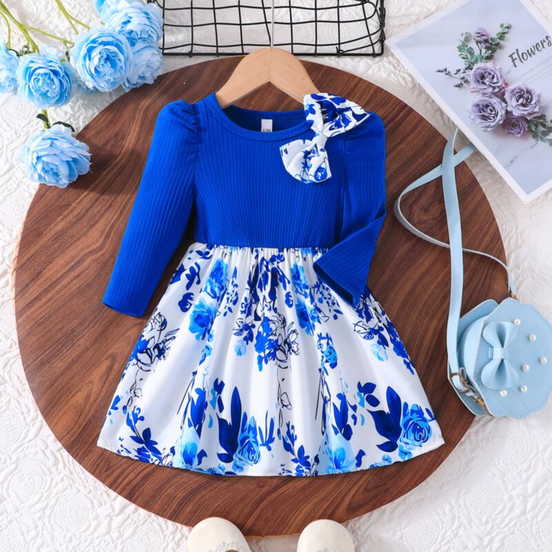 Wholesale 6M-3Y Baby Girls Bow Rose Printed Dresses Who