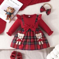 Wholesale 6M-3Y Baby Girls Christmas Plaid Long Sleeve