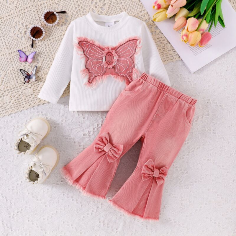 Wholesale 6M-3Y Baby Girls Sets Butterfly Long Sleeve T
