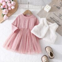 Wholesale 6M-3Y Baby Girls Solid Color Tweed Chambray V