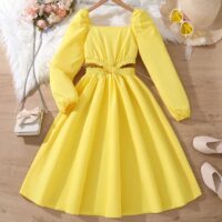 Wholesale 7-11Y Big Kids Girls Yellow Off-Shoulder Cut 
