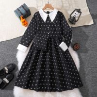 Wholesale 7-12Y Big Kids Girls Black Printed Long-Sleev
