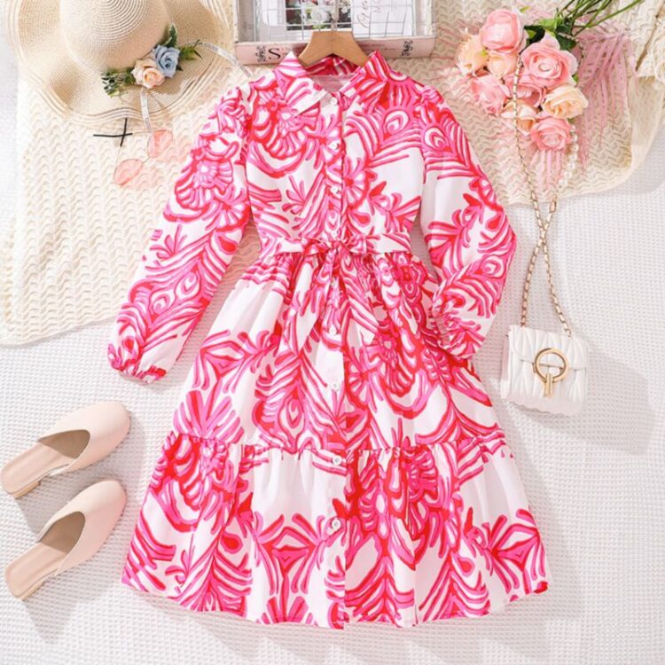 Wholesale 7-12Y Kids Girls Fashion Floral Print Long Sl