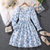 Wholesale 7-12Y Kids Girls Floral Smocked Long Sleeve D