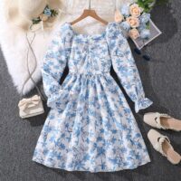 Wholesale 7-12Y Kids Girls Floral Smocked Long Sleeve D
